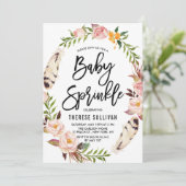 Bohemian Feathers Floral Wreath Pink Baby Sprinkle Kaart (Staand voorkant)