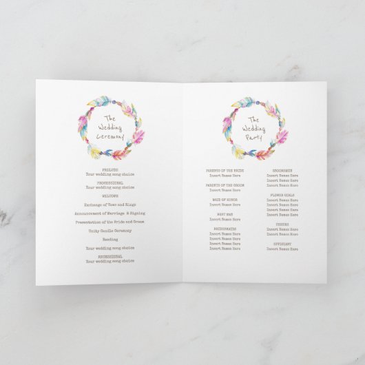 Bohemian feathers kralen kleurrijke bruiloft progr programma (Binnen)