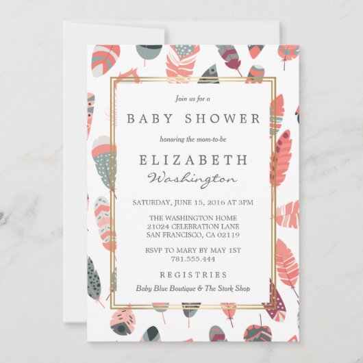 Bohemian Feathers Pattern Baby shower Kaart (Voorkant)