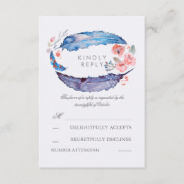 Bohemian Feathers Romantische Bruiloft RSVP Kaarte Kaartje