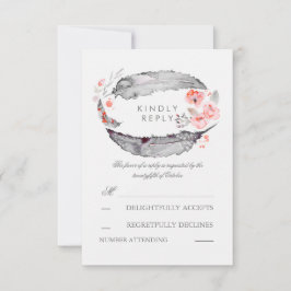 Bohemian Feathers Romantische Bruiloft RSVP Kaarte Kaartje