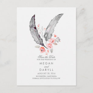 Bohemian Feathers Rustic Save the Date Aankondigingskaart
