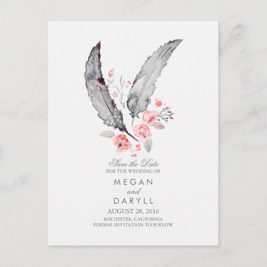 Bohemian Feathers Rustic Save the Date Aankondigingskaart (Voorkant)