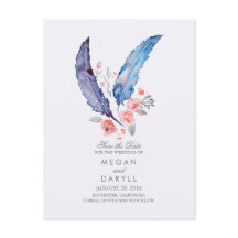 Bohemian Feathers Rustic Save the Date