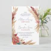 Bohemian Feathers Tarwe Freesia Bloemen Bruiloft Kaart (Staand voorkant)