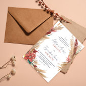 Bohemian Feathers Tarwe Freesia Bloemen Bruiloft Kaart