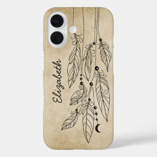 Bohemian Feathers Tekening Achtergrond iPhone 16 Hoesje