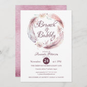 Bohemian Feathers Wreath Brunch Bubble Invitation Kaart (Voorkant / Achterkant)