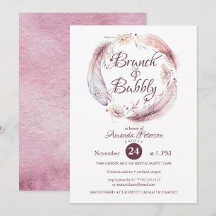 Bohemian Feathers Wreath Brunch Bubble Invitation Kaart