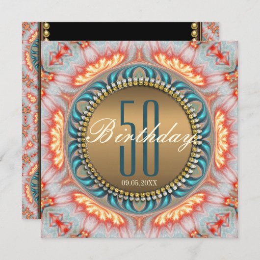Bohemian Fire Mandala 50th Birthday Invitation Kaart (Voorkant / Achterkant)