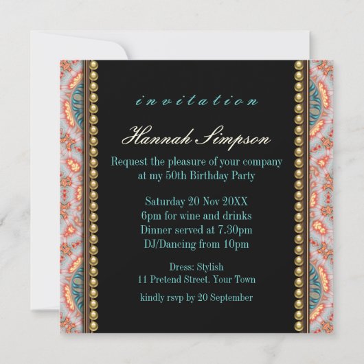 Bohemian Fire Mandala 50th Birthday Invitation Kaart (Achterkant)