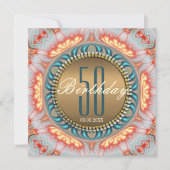 Bohemian Fire Mandala 50th Birthday Invitation Kaart (Voorkant)