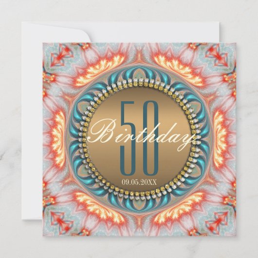 Bohemian Fire Mandala 50th Birthday Invitation Kaart (Voorkant)