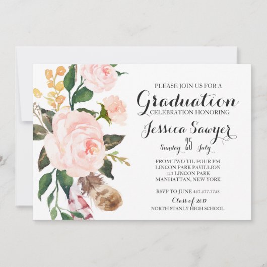 Bohemian Floral Afstuderen Party Uitnodiging (Voorkant)