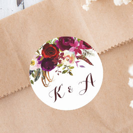 Bohemian Floral Autumn Wedding Monogram Ronde Sticker