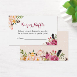 Bohemian Floral Baby shower Diaper Raffle Ticket Visitekaartjes