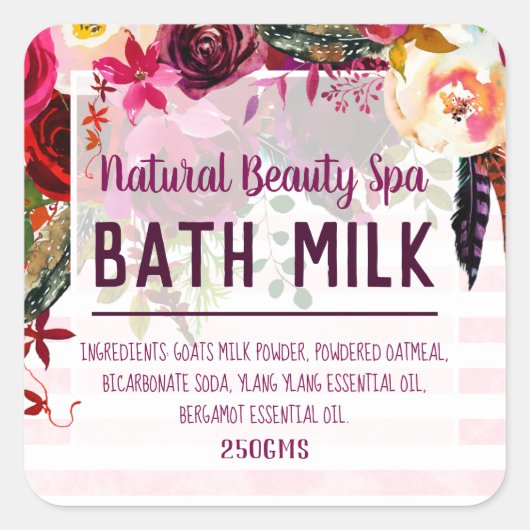 Bohemian Floral Bath Soak Lables Vierkante Sticker (Voorkant)