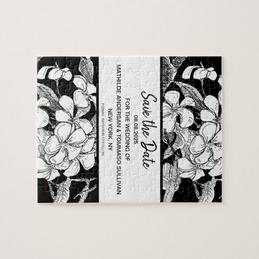 Bohemian Floral Black White Modern Save the Date Legpuzzel (Horizontaal)