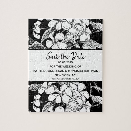 Bohemian Floral Black White Modern Save the Date Legpuzzel (Verticaal)