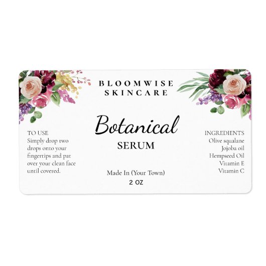 Bohemian Floral Bouquet Face Serum Labels (Voorkant)