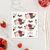 Bohemian Floral Burgundy Blush Wedding Napkins Servet (Insitu)