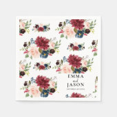 Bohemian Floral Burgundy Blush Wedding Napkins Servet (Voorkant)