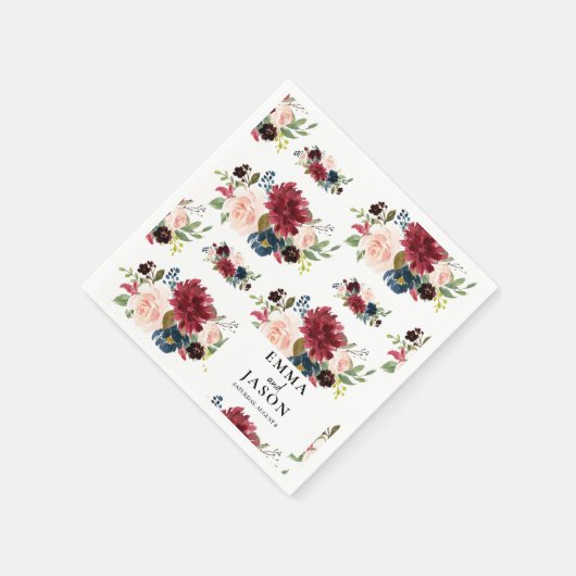 Bohemian Floral Burgundy Blush Wedding Napkins Servet (Hoek)