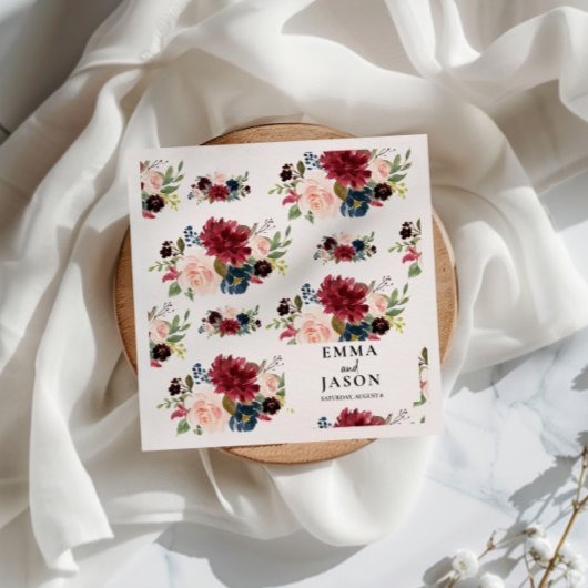 Bohemian Floral Burgundy Blush Wedding Napkins Servet