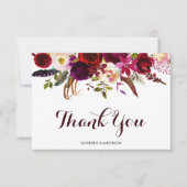 Bohemian Floral Burgundy Fall Weddenschap Dank je Bedankkaart (Voorkant)