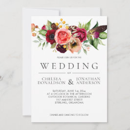 Bohemian Floral Burgundy Feather Wedding | Aankondiging
