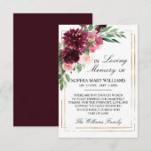 Bohemian Floral Burgundy Sympathie Bedankkaart (Voorkant / Achterkant)