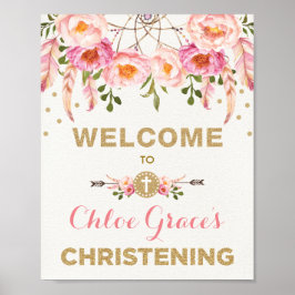 Bohemian Floral Christening Pink & Gold Welkom Poster