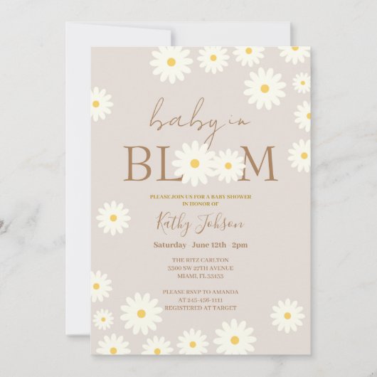 Bohemian Floral Daisy Baby in Bloom Shower Kaart (Voorkant)