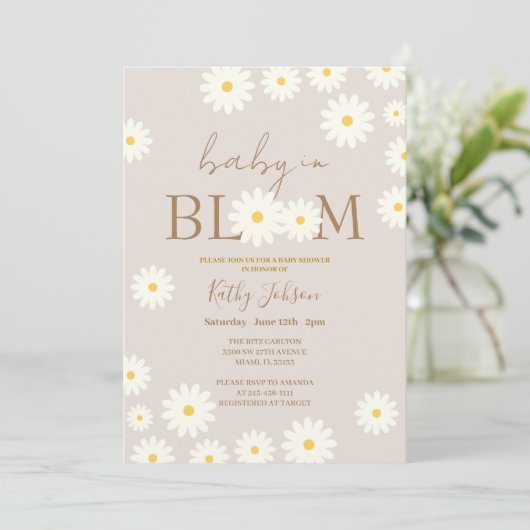 Bohemian Floral Daisy Baby in Bloom Shower Kaart (Staand voorkant)