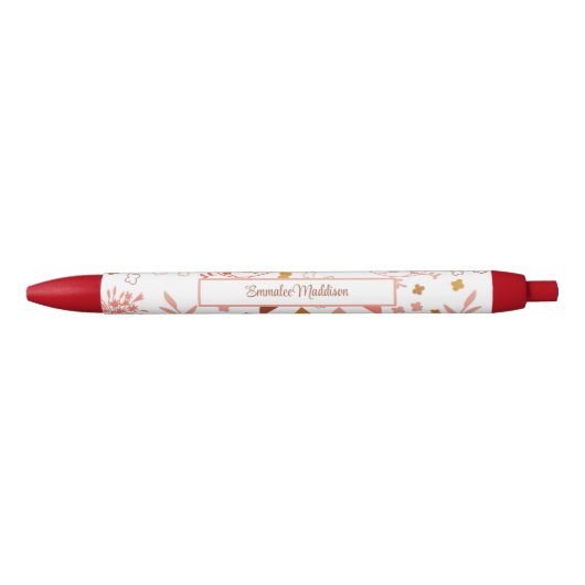 Bohemian Floral Ditsy Style Monogrammed Zwarte Inkt Pen (Voorkant)
