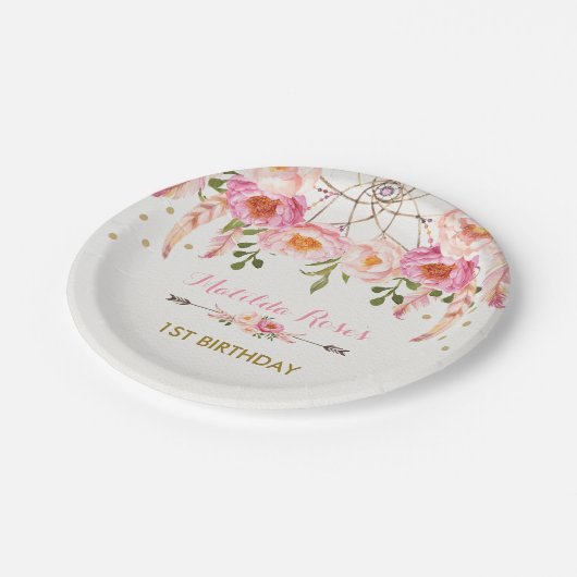  Bohemian Floral Dreamweaver / Roze & Gold Papieren Bordje (Gekanteld)