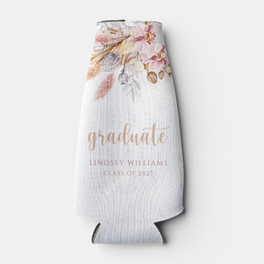 Bohemian Floral Dusty Pink Pampas Grass Afstuderen Flesjeskoeler (Voorkant)