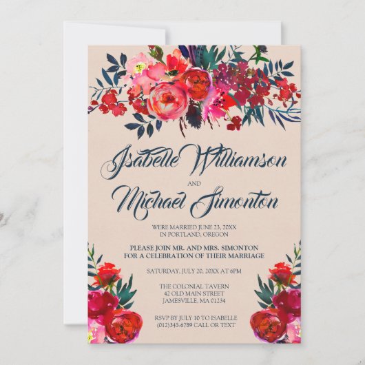 Bohemian Floral Elopement Reception Kaart (Voorkant)