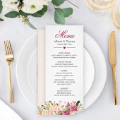 Bohemian Floral Feather Classy Boho Wedding Menu