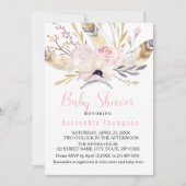 Bohemian Floral & Feathers Baby shower Invitation Kaart (Voorkant)
