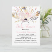 Bohemian Floral & Feathers Baby shower Invitation Kaart (Staand voorkant)