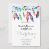 Bohemian Floral Feathers Bruiloft Kaart (Voorkant)