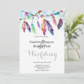 Bohemian Floral Feathers Bruiloft Kaart (Staand voorkant)