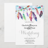 Bohemian Floral Feathers Bruiloft Kaart (Voorkant / Achterkant)