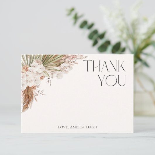 Bohemian Floral & Feathers Dank u kaart (Staand voorkant)