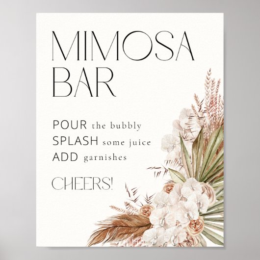 Bohemian Floral & Feathers Mimosa Bar Poster (Voorkant)
