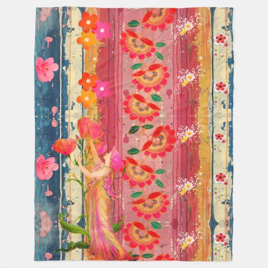 Bohemian Floral Fleece Blanket (Voorkant)