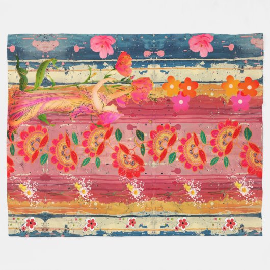 Bohemian Floral Fleece Blanket (Voorkant (Horizontaal))