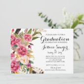 Bohemian Floral Graduation party Invitation Kaart (Staand voorkant)