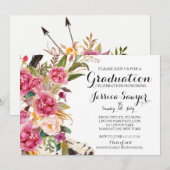 Bohemian Floral Graduation party Invitation Kaart (Voorkant / Achterkant)